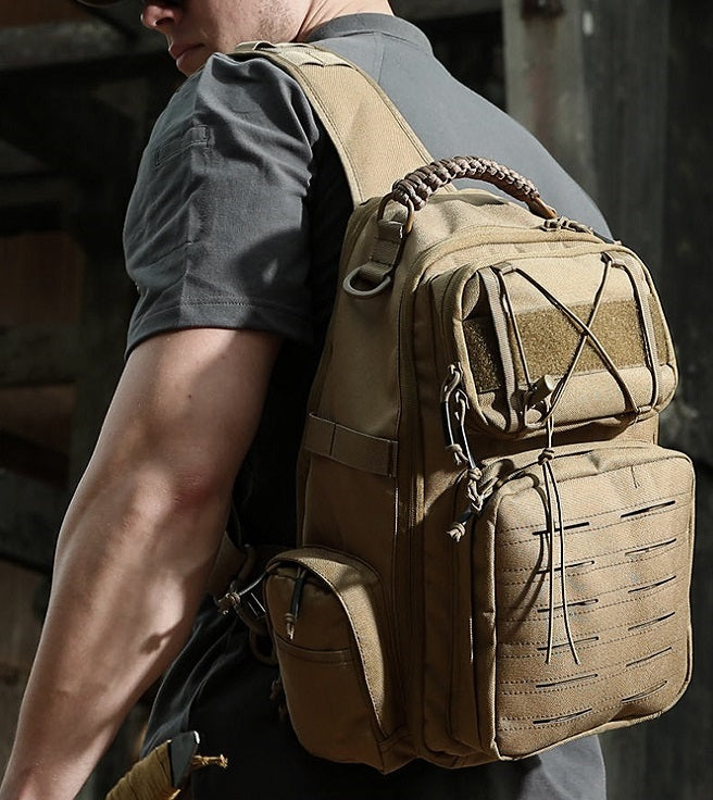 BraveHawk OUTDOORS Tactical Fishing Tackle Sling Backpack, 800D Military  Nylon Oxford Multipurpose Shoulder Pack, Khaki, Medium, Cycling 