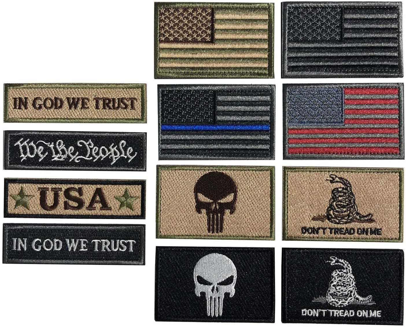 Bundle 12 Pieces USA Flag Patch Thin Blue Line Tactical American Flag US United States Military Patches Set for Caps,Bags,Backpacks,Tactical Vest,mili