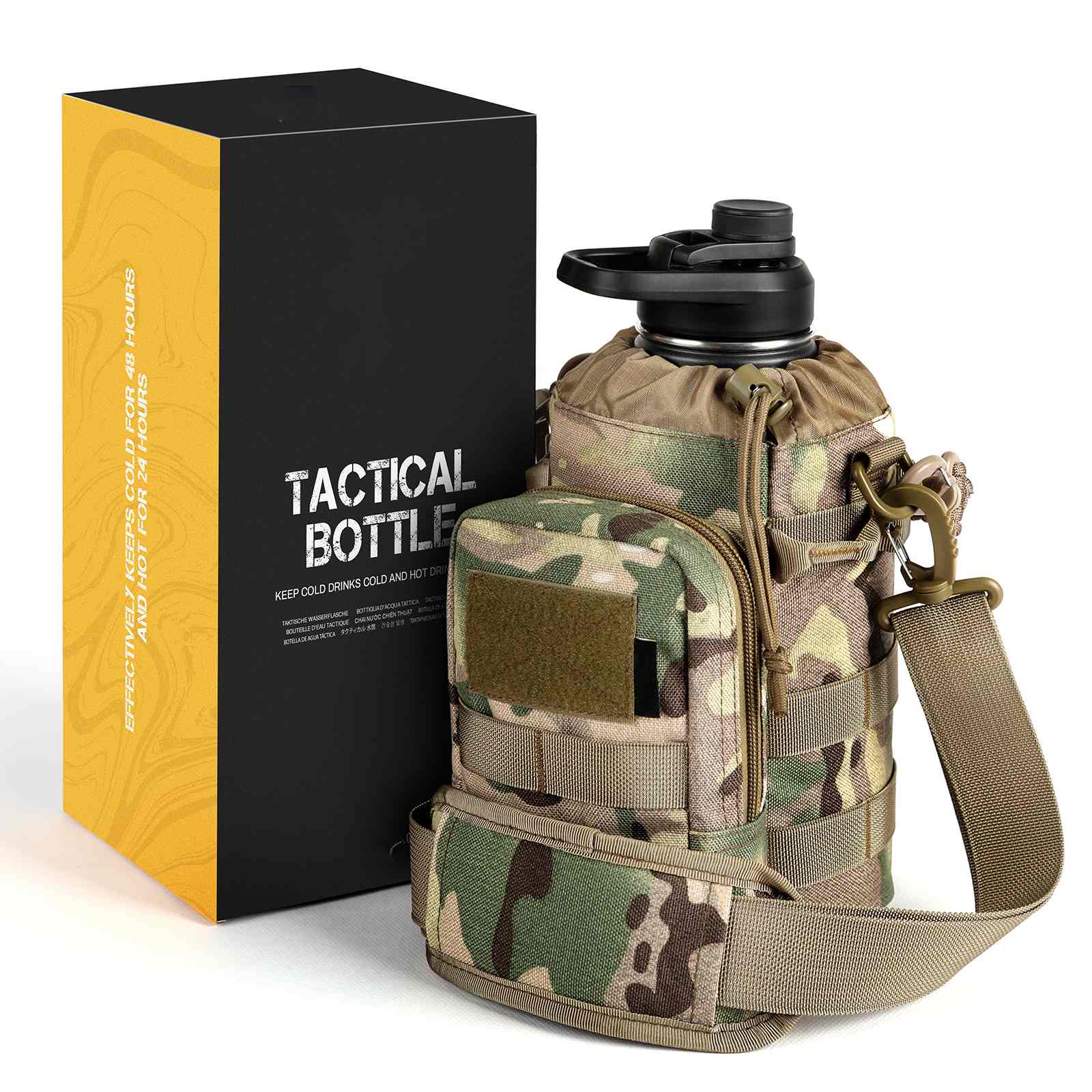 64Oz Half Gallon Stainless Steel Insulated Tactical Water Bottle with Metal Military Water Bottle Tactical Carrier Bag