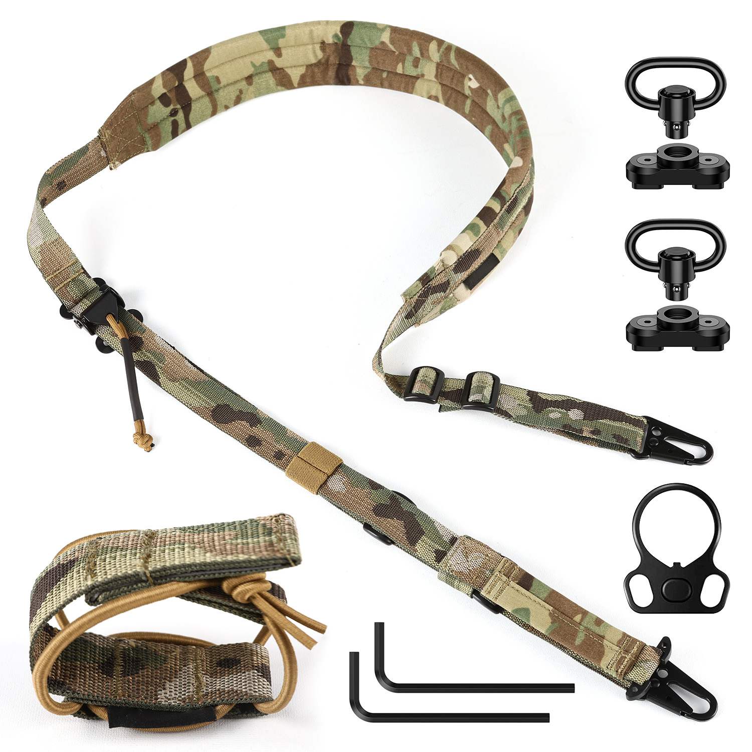 Rifle Sling for Hunting Tactical Strap, Adjust Gun Sling with HK Hook Soft Shoulder Pad Sling