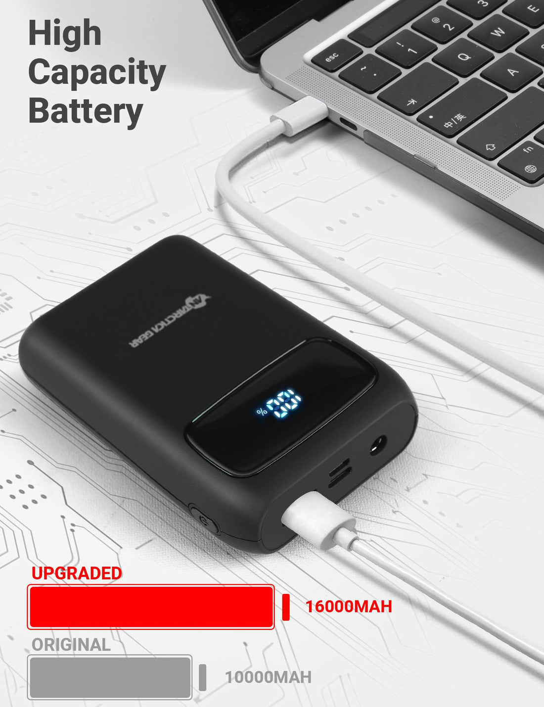 16000mAh Portable Battery, 12V LED Display Rechargeable Battery Pack for Heated Outdoor Series